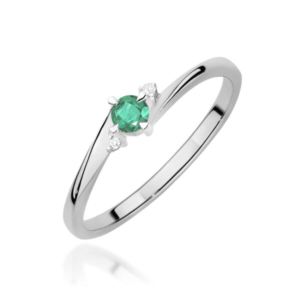 Białe Złoto Pierścionek z Szmaragdem 0,15 ct