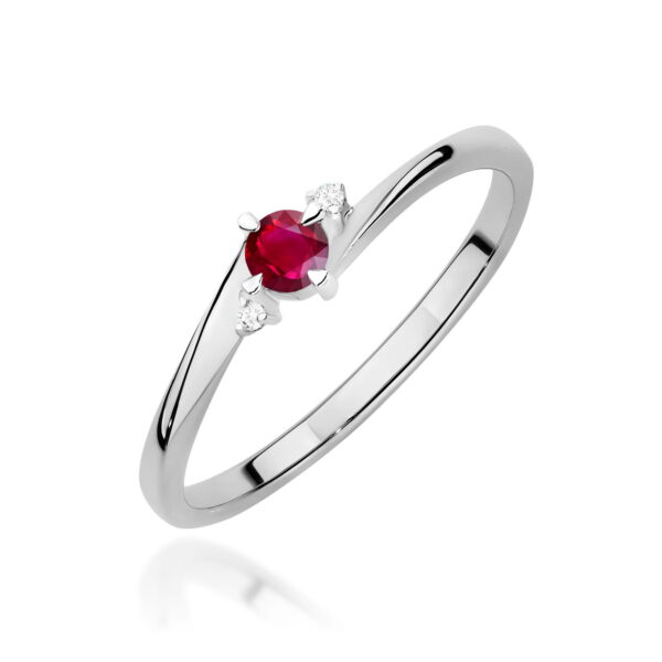 Białe Złoto Pierścionek z Rubinem 0,15 ct