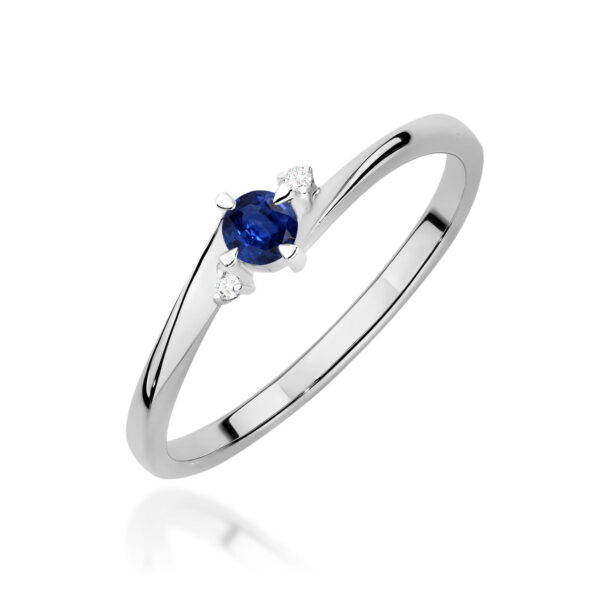 Białe Złoto Pierścionek z Szafirem 0,15 ct