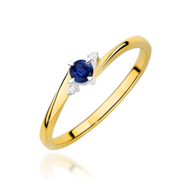 Żółte Złoto Pierścionek z Szafirem 0,15 ct