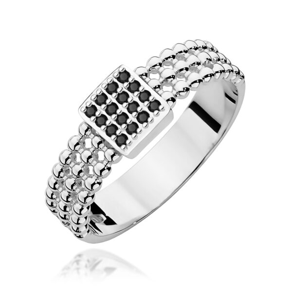 Białe Złoto Pierścionek z Czarnymi Diamentami 0,08 ct