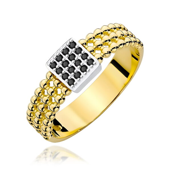 Żółte Złoto Pierścionek z Czarnymi Diamentami 0,08 ct