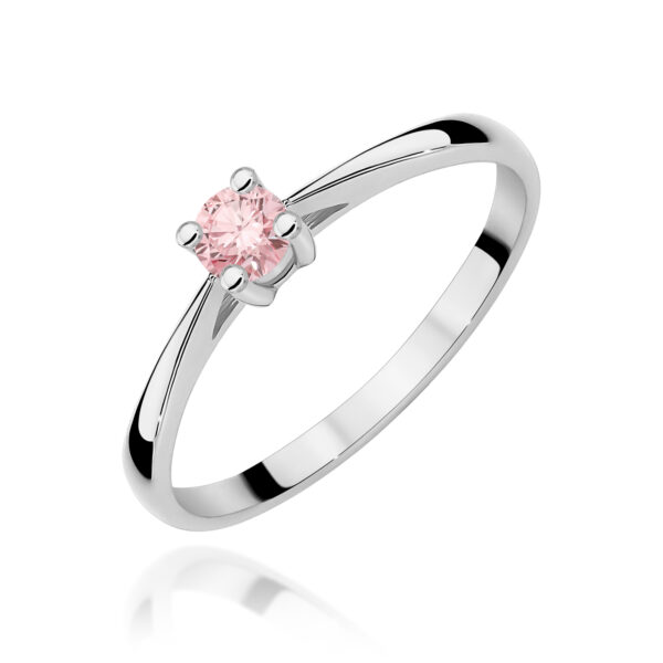 Białe Złoto Pierścionek z Różowym Diamentem Laboratoryjnym 0,15 ct