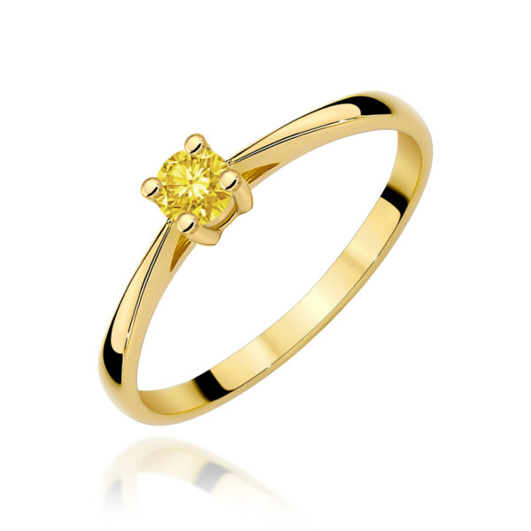 Żółte Złoto Pierścionek z Żółtym Diamentem Laboratoryjnym 0,15 ct