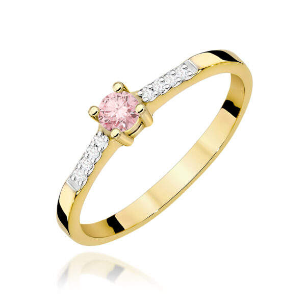 Żółte Złoto Pierścionek z Różowym Diamentem Laboratoryjnym 0,15 ct