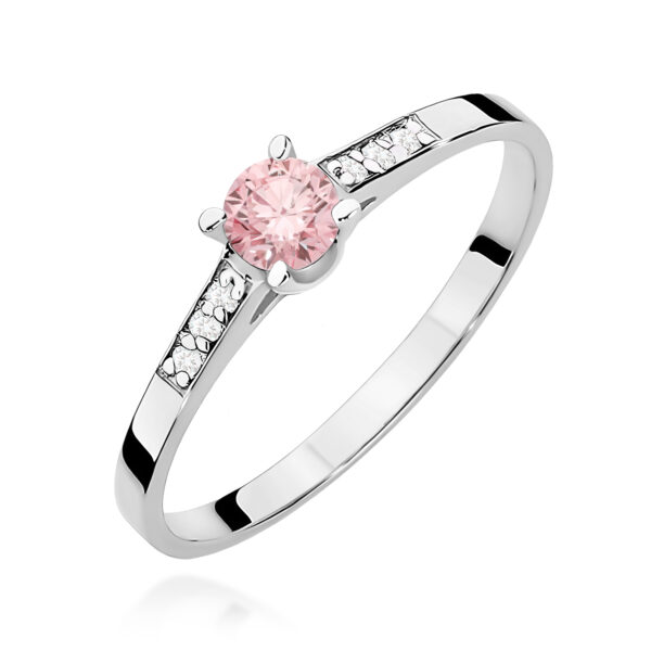 Białe Złoto Pierścionek z Różowym Diamentem Laboratoryjnym 0,15 ct