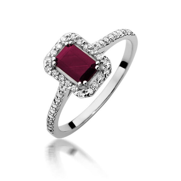 Białe Złoto Pierścionek z Rubinem 0,80 ct
