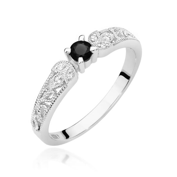 Białe Złoto Pierścionek z Czarnym Diamentem 0,12 ct