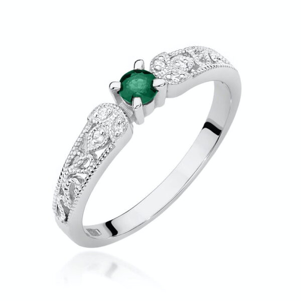 Białe Złoto Pierścionek z Szmaragdem 0,15 ct