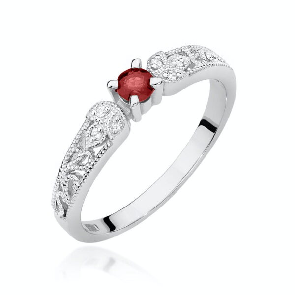 Białe Złoto Pierścionek z Rubinem 0,15 ct
