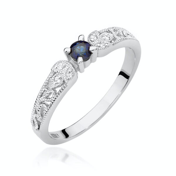 Białe Złoto Pierścionek z Szafirem 0,15 ct