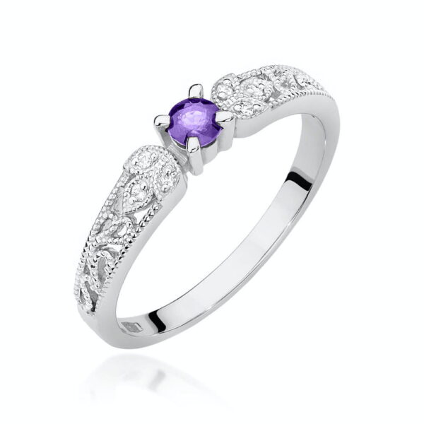 Białe Złoto Pierścionek z Tanzanitem 0,15 ct