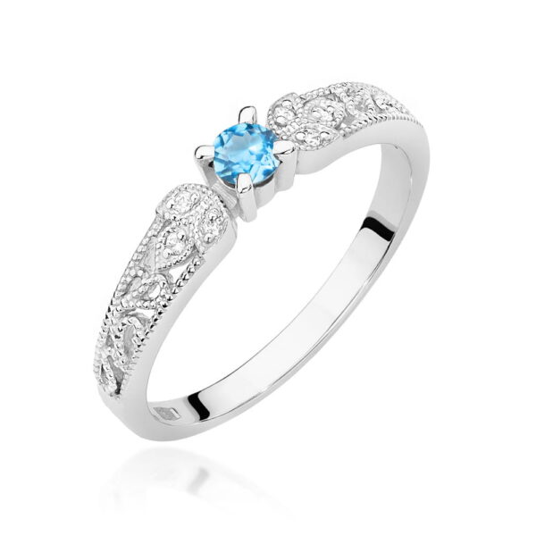 Białe Złoto Pierścionek z Topazem Swiss 0,15 ct