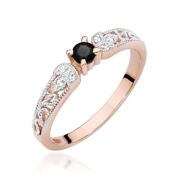 Różowe Złoto Pierścionek z Czarnym Diamentem 0,12 ct