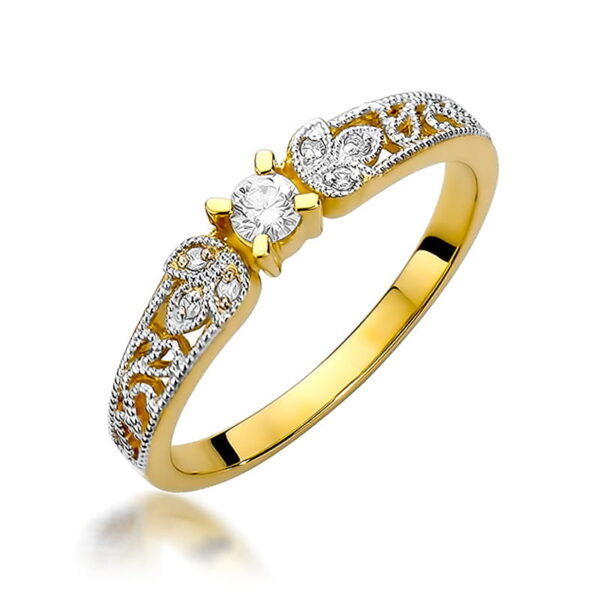 Żółte Złoto Pierścionek z Diamentami 0,12 ct