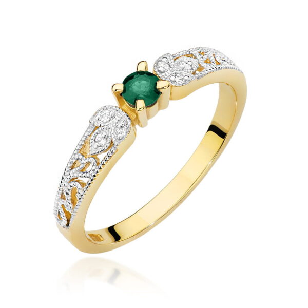 Żółte Złoto Pierścionek z Szmaragdem 0,15 ct