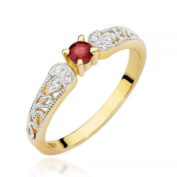 Żółte Złoto Pierścionek z Rubinem 0,15 ct