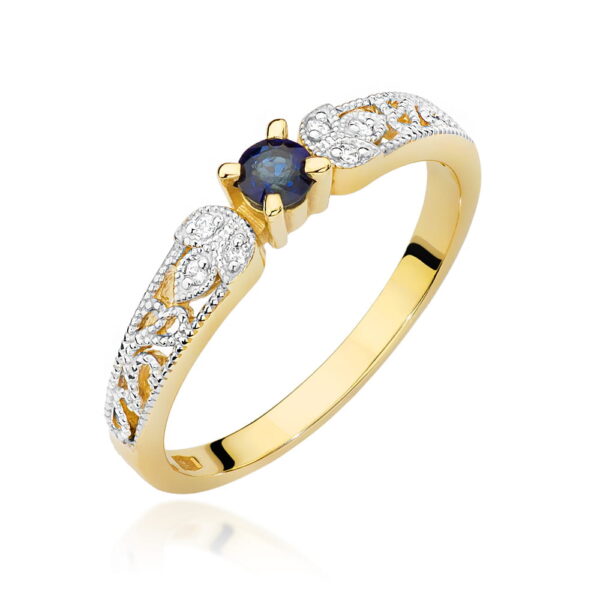 Żółte Złoto Pierścionek z Szafirem 0,15 ct