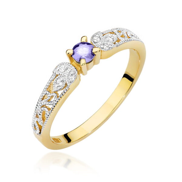 Żółte Złoto Pierścionek z Tanzanitem 0,15 ct