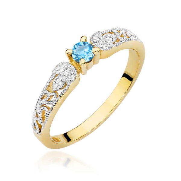 Żółte Złoto Pierścionek z Topazem Swiss 0,15 ct