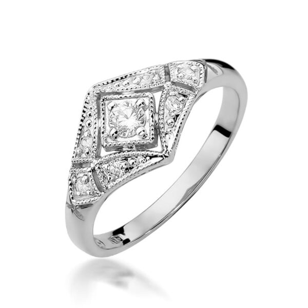 Białe Złoto Pierścionek z Diamentem 0,10 ct