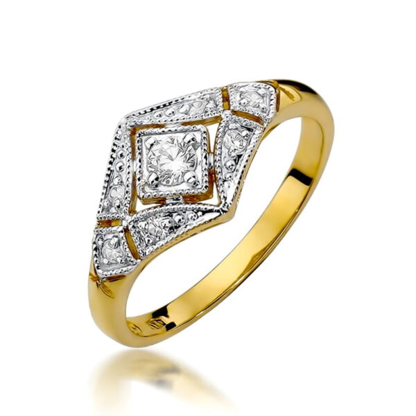 Żółte Złoto Pierścionek z Diamentem 0,10 ct