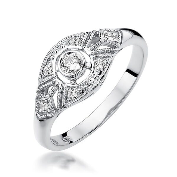 Białe Złoto Pierścionek z Diamentem 0,10 ct