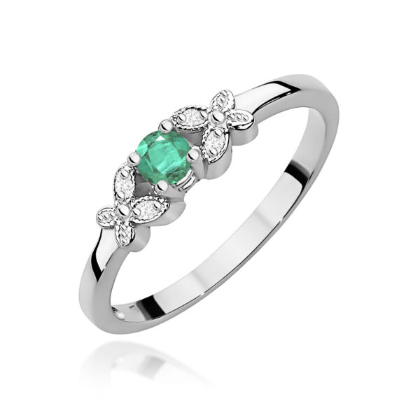 Białe Złoto Pierścionek z Szmaragdem 0,15 ct