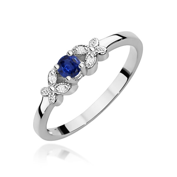 Białe Złoto Pierścionek z Szafirem 0,15 ct