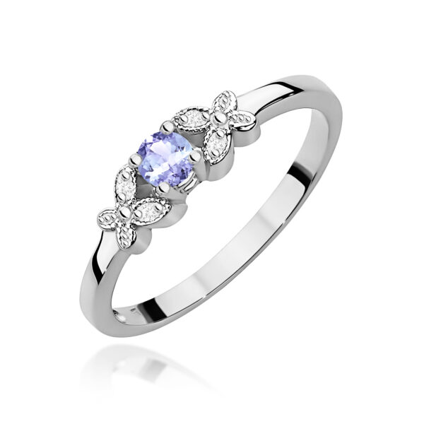 Białe Złoto Pierścionek z Tanzanitem 0,15 ct