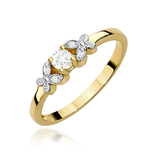 Żółte Złoto Pierścionek z Diamentami 0,12 ct