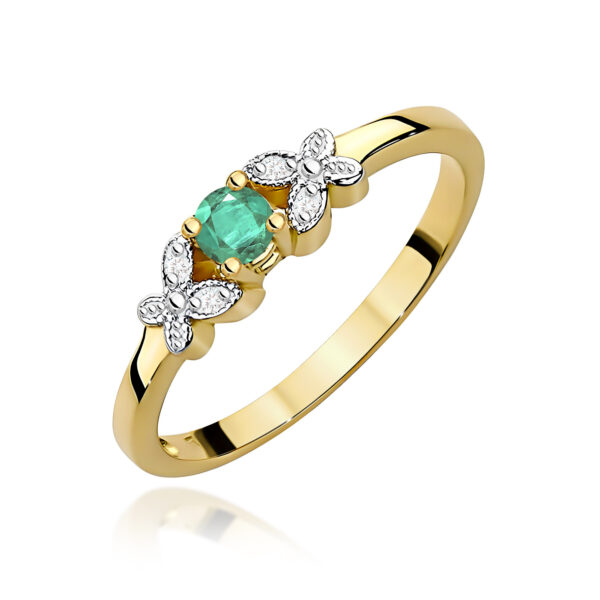 Żółte Złoto Pierścionek z Szmaragdem 0,15 ct
