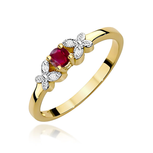 Żółte Złoto Pierścionek z Rubinem 0,15 ct
