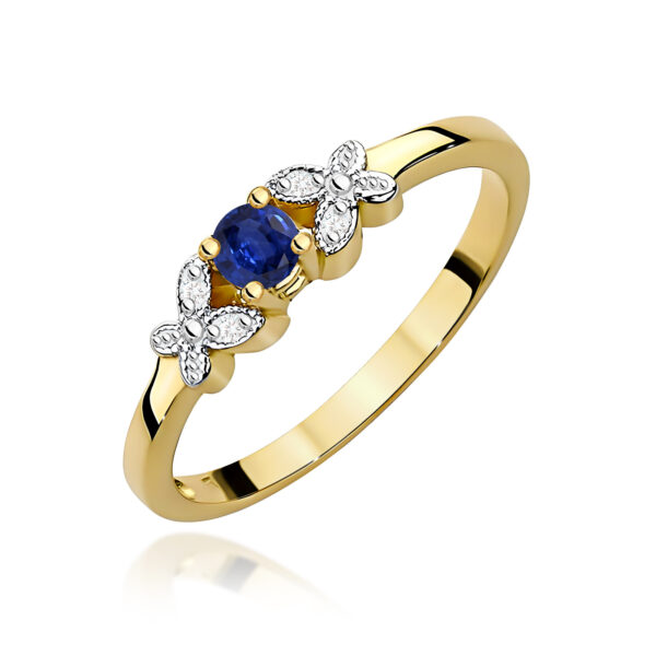 Żółte Złoto Pierścionek z Szafirem 0,15 ct