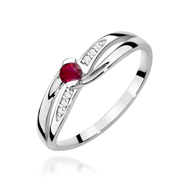 Białe Złoto Pierścionek z Rubinem 0,15 ct