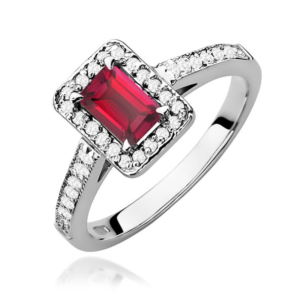 Białe Złoto Pierścionek z Rubinem 0,80 ct