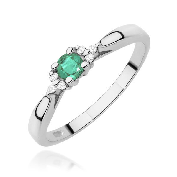 Białe Złoto Pierścionek z Szmaragdem 0,15 ct