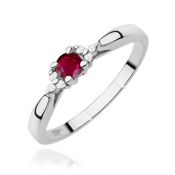 Białe Złoto Pierścionek z Rubinem 0,15 ct