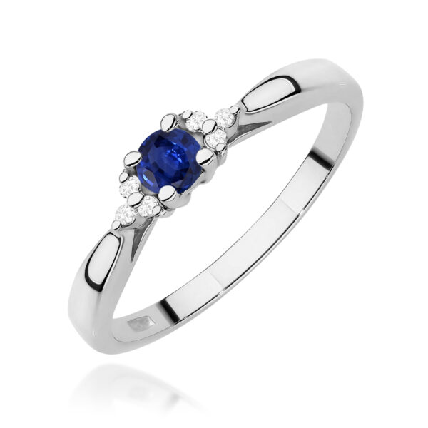 Białe Złoto Pierścionek z Szafirem 0,15 ct