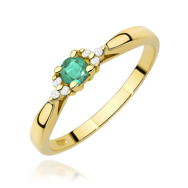 Żółte Złoto Pierścionek z Szmaragdem 0,15 ct