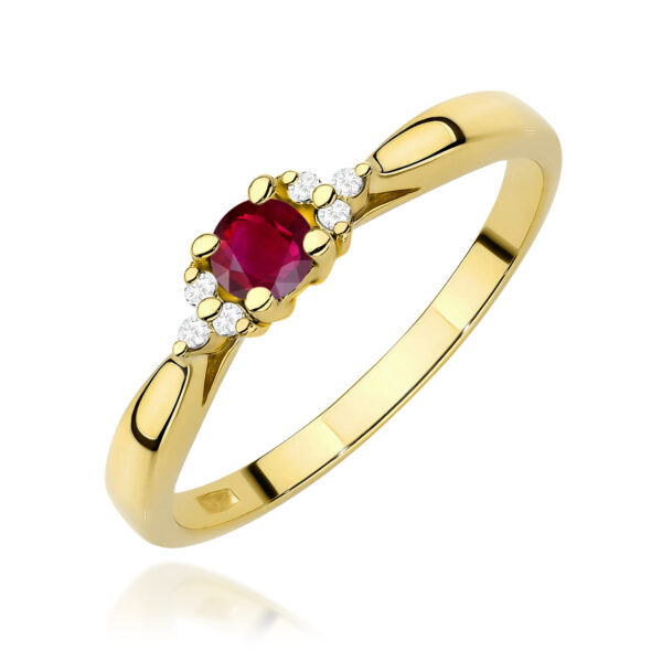 Żółte Złoto Pierścionek z Rubinem 0,15 ct