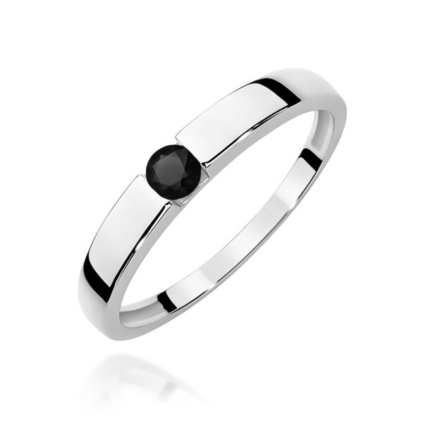Białe Złoto Pierścionek z Czarnym Diamentem 0,12 ct