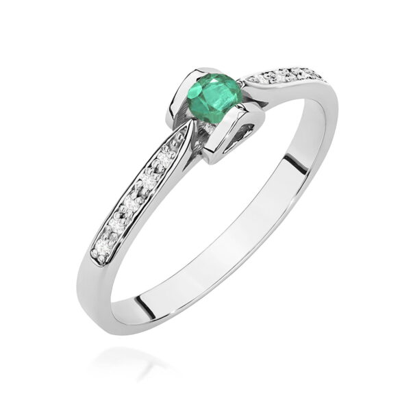 Białe Złoto Pierścionek z Szmaragdem 0,15 ct