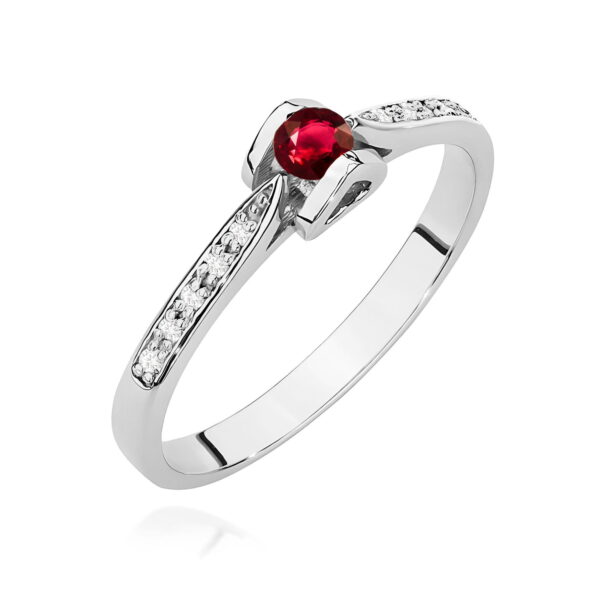 Białe Złoto Pierścionek z Rubinem 0,15 ct