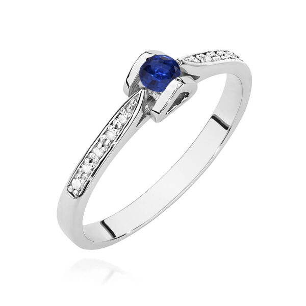 Białe Złoto Pierścionek z Szafirem 0,15 ct