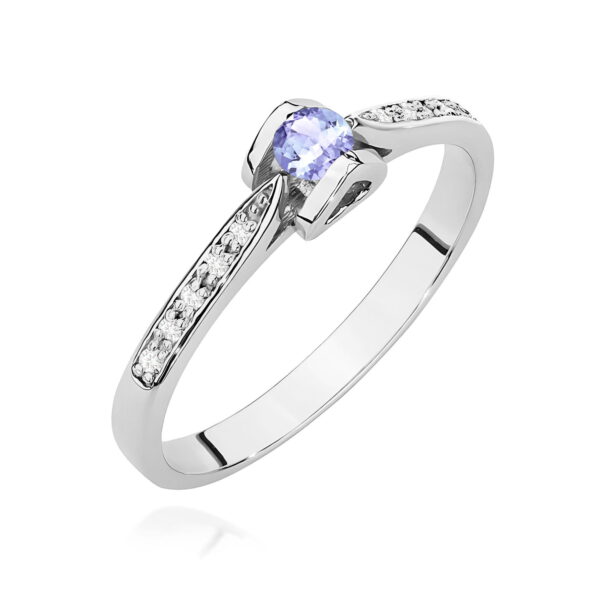 Białe Złoto Pierścionek z Tanzanitem 0,15 ct