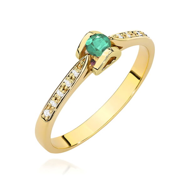 Żółte Złoto Pierścionek z Szmaragdem 0,15 ct