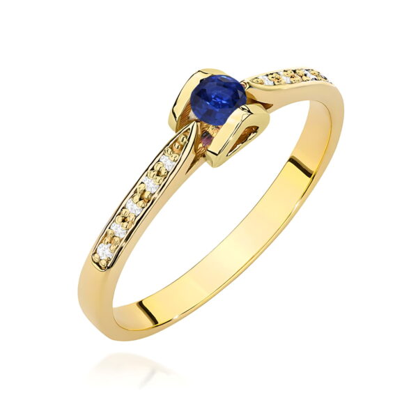 Żółte Złoto Pierścionek z Szafirem 0,15 ct