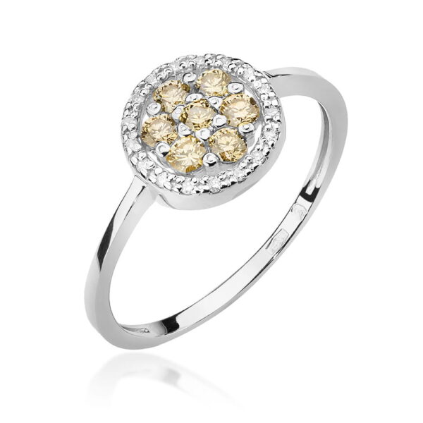 Białe Złoto Pierścionek z Brązowymi Diamentami 0,44 ct