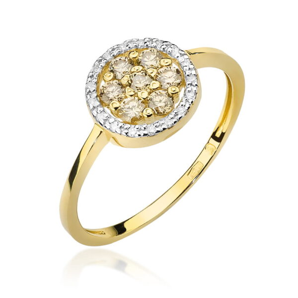 Żółte Złoto Pierścionek z Brązowymi Diamentami 0,44 ct